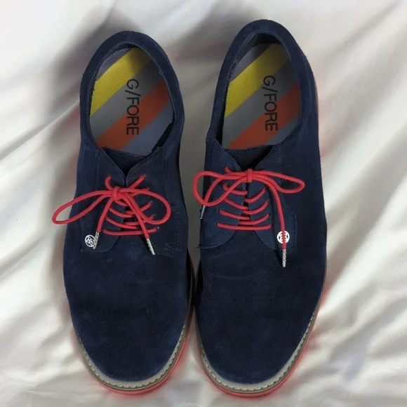 G/FORE Gallivanter Men's Suede Golf Shoes Navy/Red Spikeless-read Size Guideline - Picture 2 of 9